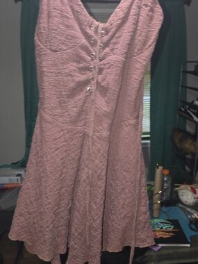 Blush Pink Lace-Up Fit & Flare Dress Fairy Vibes - Women